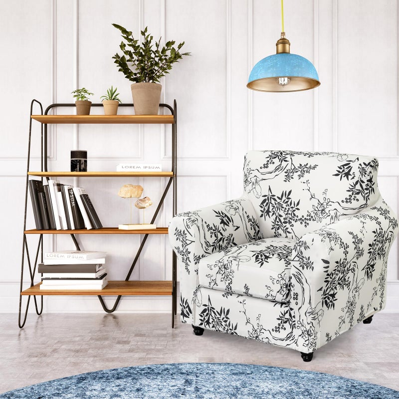 FUANGUI 2 Piece Chair Covers Stretch Arm Covers Chair Couch Covers, Armchair Slipcover with Separate Chair Cushion Cover, Floral Washable Chair Protector for Living Room (Armchair, Ink Pattern) - Image 5