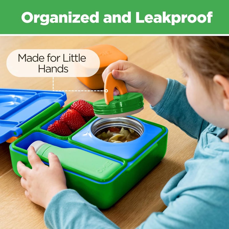 OmieBox Bento Box for Kids - Insulated Bento Lunch Box with Leak Proof Vacuum Insulated Food Jar - 3 Compartments, Two Temperature Zones (Monster Blue) - Image 5