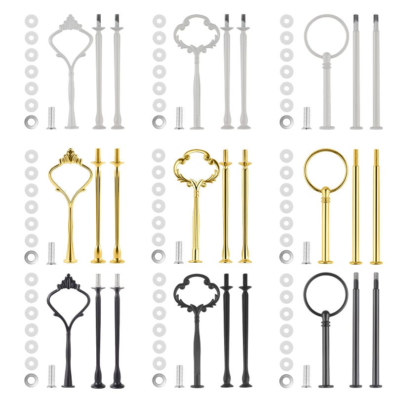 9 Set Cake Stand Hardware Kit Tiered Tray Hardware Fittings for Cake Stand3 Tier Cake Stand Fittings Hardware Holder for WeedingPartyFruit Plate HandleCupcake Trays Serving StandGoldSilverBlack