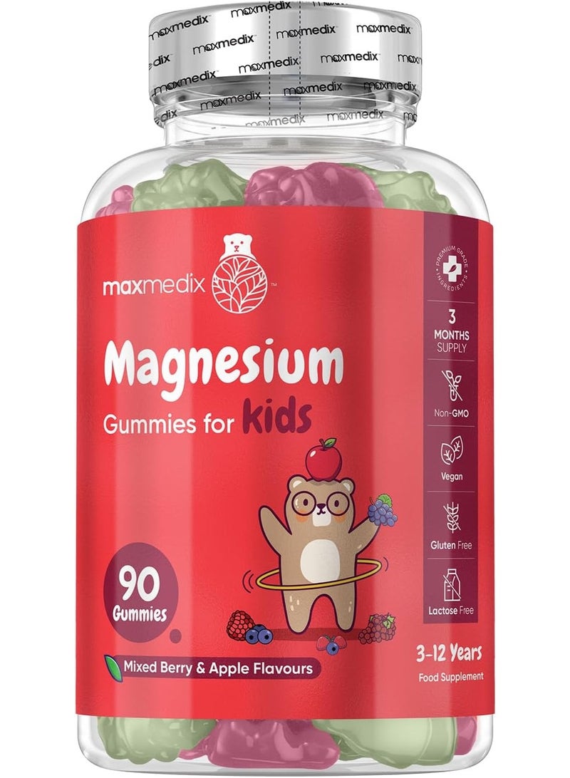 maxmedix Kids Magnesium Gummies - 90 Gummies - 3 Months Supply - Natural Mixed Berry and Apple Flavours - 727mg of Mg Citrate (80mg Elemental) - 1 per Day - Vegan, Gluten-Free & Lactose-Free Magnesium for Kids - Image 1