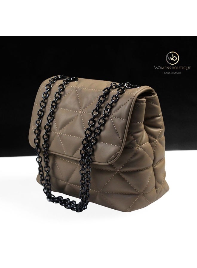 Quilted crossbody bag with 2 compartments -black
