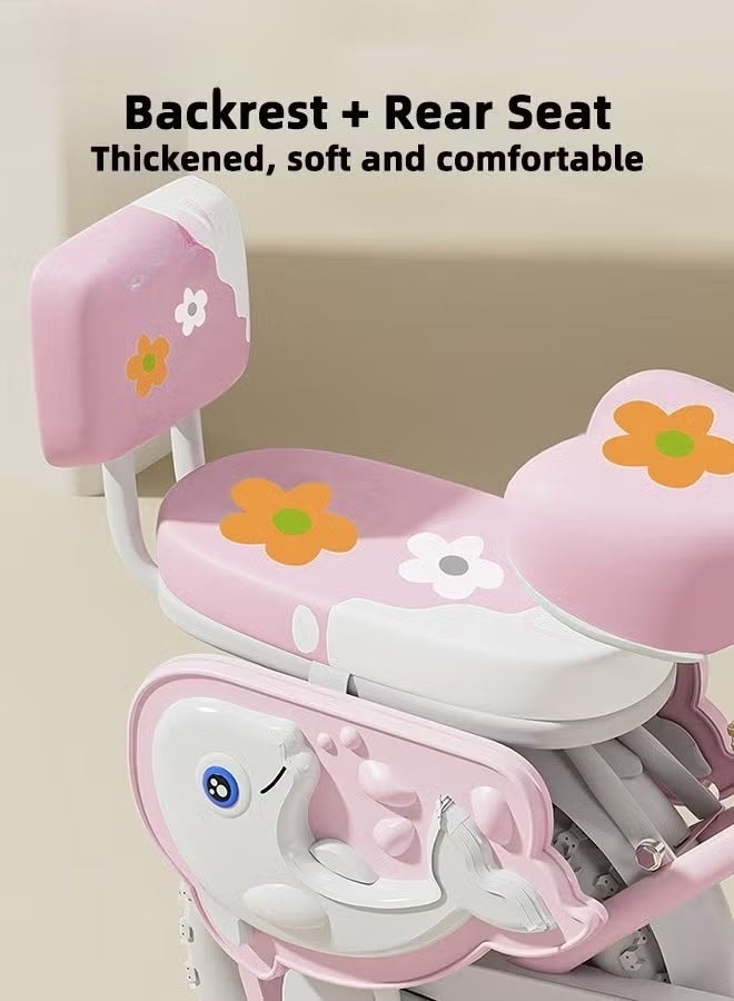 WALALLA 14 Inches Foldable Bike with Soft Seat, Children Bicycle with Adjustable Saddle and Foldable Body, Adorable Bike with Luminous Training Wheels, Handbrake and Basket, Princess Style Bicycle, Ideal Gift for Girls and Beginners,Pink - Image 5