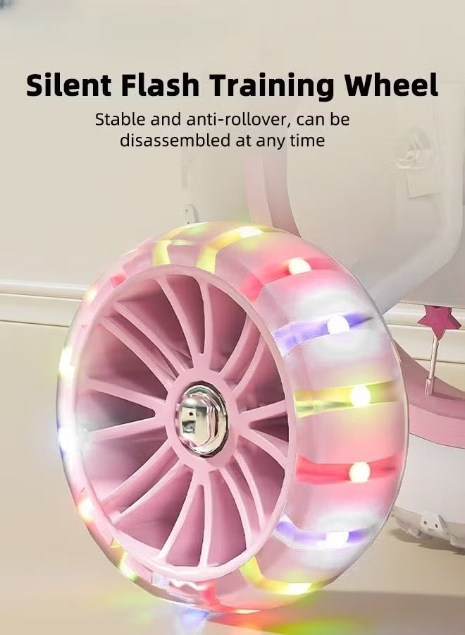 WALALLA 14 Inches Foldable Bike with Soft Seat, Children Bicycle with Adjustable Saddle and Foldable Body, Adorable Bike with Luminous Training Wheels, Handbrake and Basket, Princess Style Bicycle, Ideal Gift for Girls and Beginners,Pink - Image 4