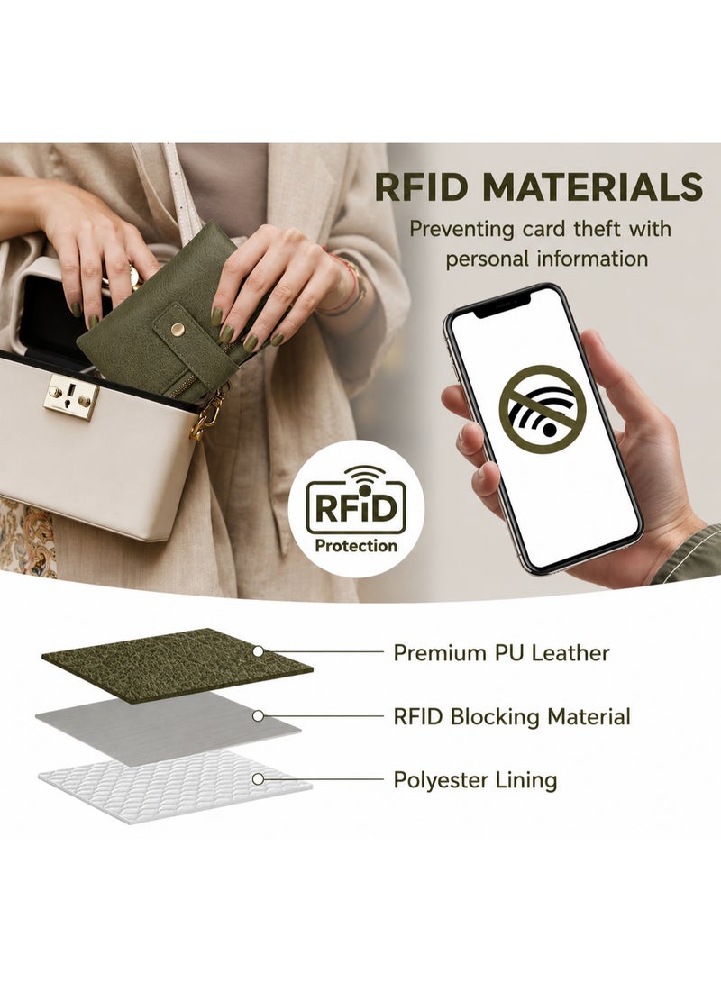 تمبو محفظة نسائية من الجلد الصناعي مع خاصية حجب RFID بسعة كبيرة، حامل بطاقات بحزام معصم، جيب للنقود بسحاب انها مثالية للسفر و العمل و النادي الرياضي و الشاطئ و التنقل و المواعدة و الطالبات والتنظيم اليومي - Image 4