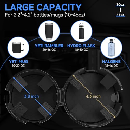 DYLEN Car Cup Holder Expander, 2 in 1 Cup Holder Adapter Extender for Car with Expandable Insert, Fits Yeti, Hydroflask and Other Large Water Bottles & Mugs in 2.2"-4.6" (10-46oz) - Image 3