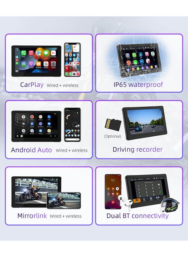 XUTIANZE 7 inch HD IPS screen motorbike car recorder dual bluetooth carplay car MP5 player - Image 4