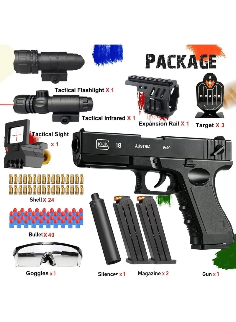 مسدس ألعاب "غلوك" (Glock) يطلق رصاصات إسفنجية ناعمة - مزود بمخزن للذخيرة ورصاصات وكاتم للصوت - هدية للأطفال (لون أسود) - Image 3