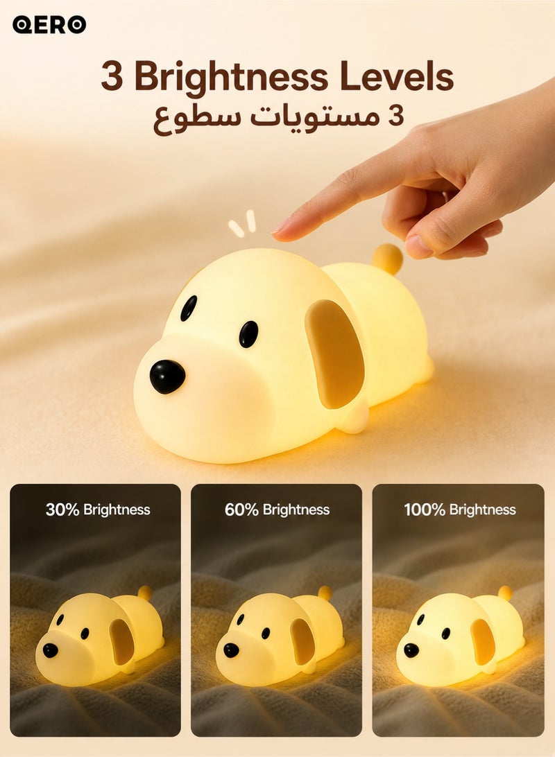 كيورو QERO Puppy Night Light for Kids, Rechargeable Soft Silicone Dog Lamp, Dimmable Bedside Nursery Light with Tap Control, 30/60 Min Timer, Cute Gift for Baby Boys Girls - Image 3