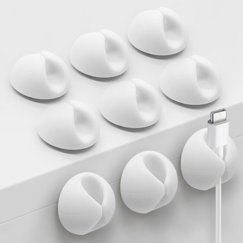 SmiLife Cable Clips, Cord Holder, Adhesive Cord Clips, Wire Holder for Cable Management, Phone Charger, Desk, Wall, Nightstand and Office, White 9 PCS - Image 1