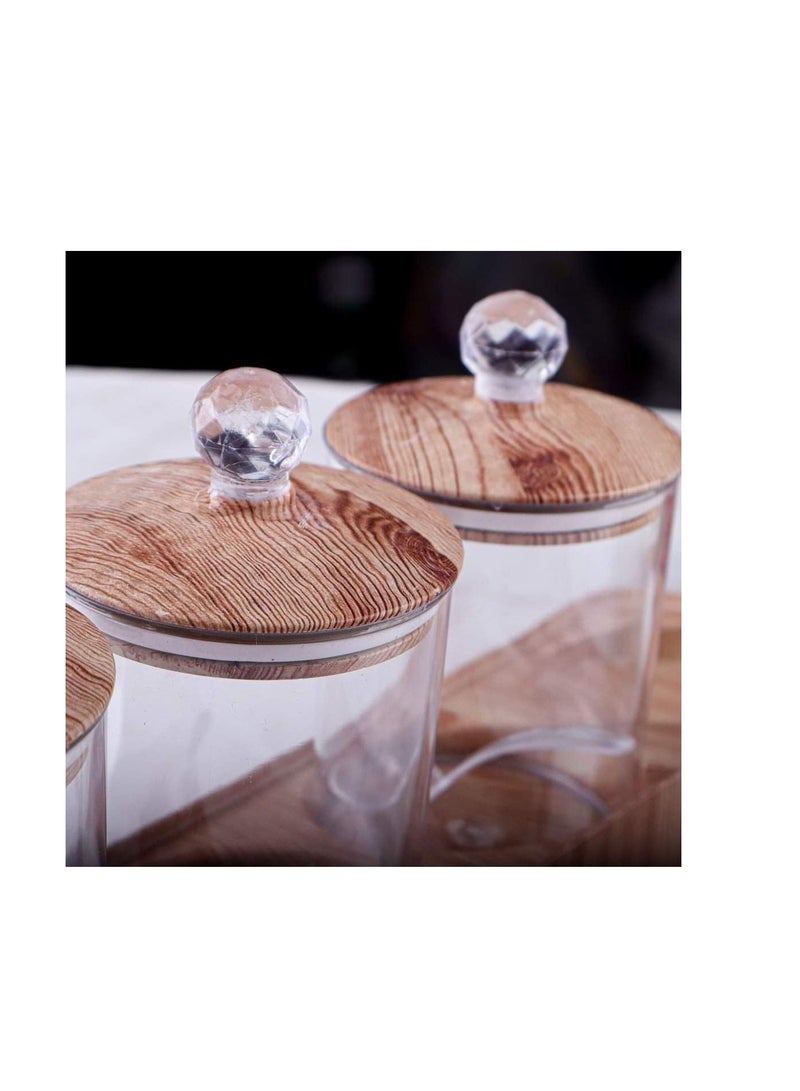 Acrylic Sugar Bowl Set with Base - 4 Pieces with Wooden Lid and Silicone Frame (Capacity 300ml Each) Y - Image 1