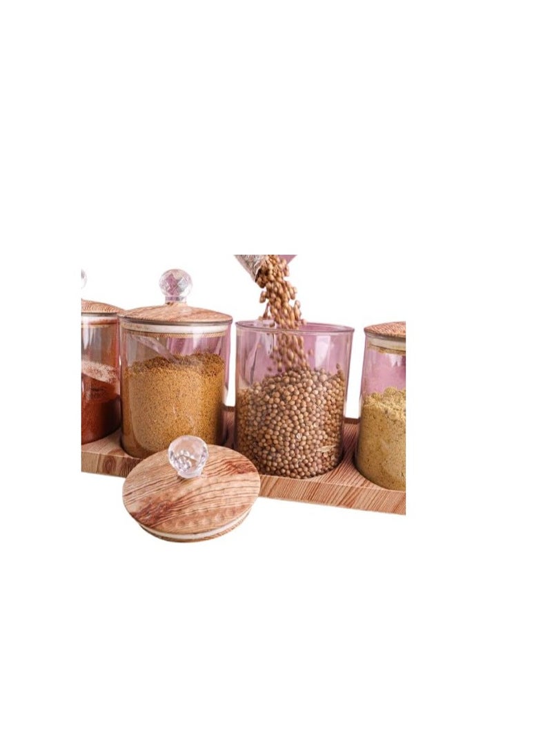 Acrylic Sugar Bowl Set with Base - 4 Pieces with Wooden Lid and Silicone Frame (Capacity 300ml Each) Y - Image 5