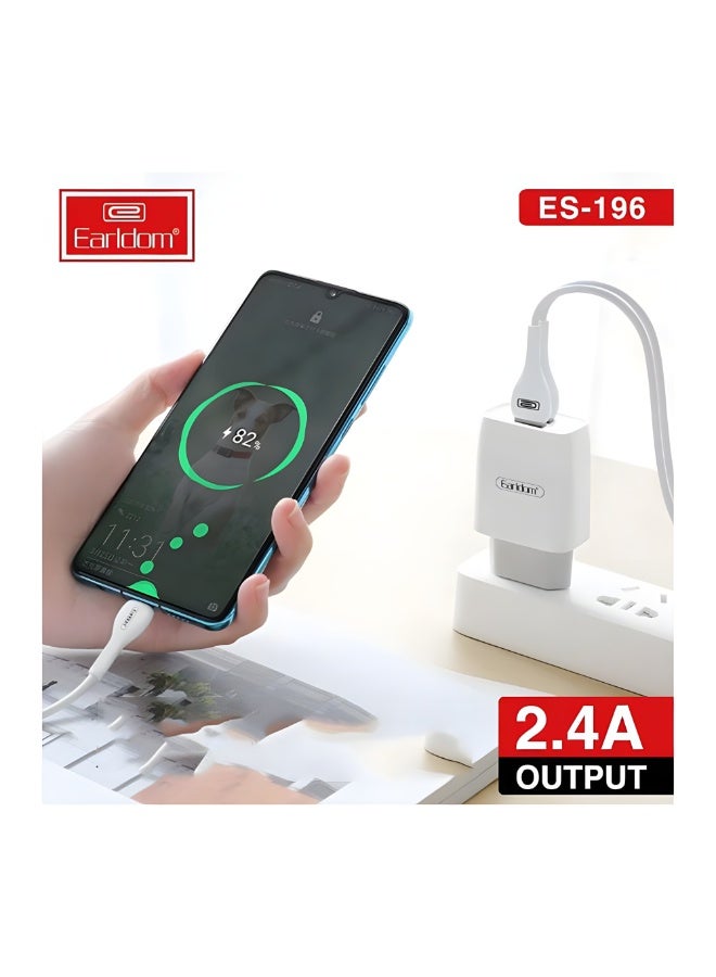 Earldom ES-196 Dual USB Wall Charger 2.4A Fast Charging Adapter with Dual USB Ports Compatible with Smartphones & Tablets White - Image 3