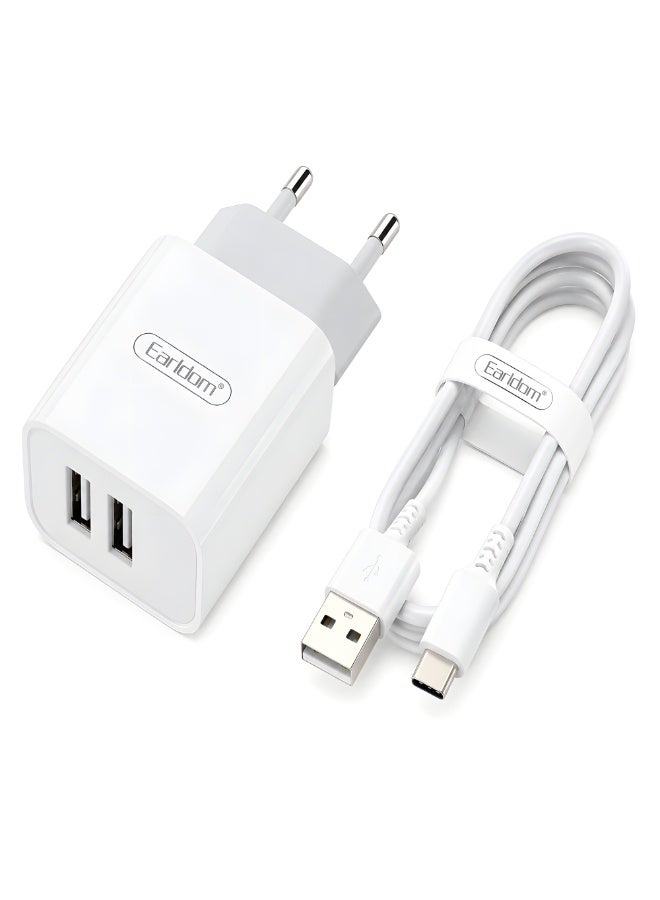 Earldom ES-196 Dual USB Wall Charger 2.4A Fast Charging Adapter with Dual USB Ports Compatible with Smartphones & Tablets White - Image 1
