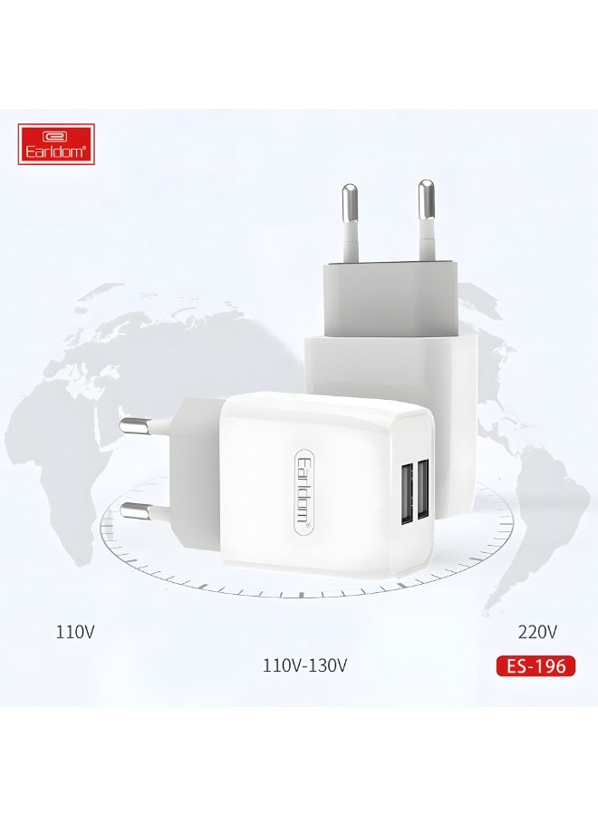 Earldom ES-196 Dual USB Wall Charger 2.4A Fast Charging Adapter with Dual USB Ports Compatible with Smartphones & Tablets White - Image 4