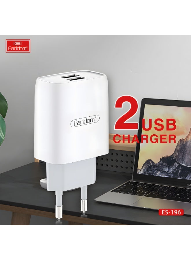 Earldom ES-196 Dual USB Wall Charger 2.4A Fast Charging Adapter with Dual USB Ports Compatible with Smartphones & Tablets White - Image 5