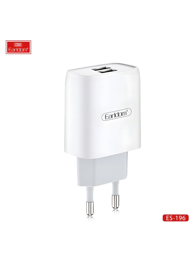 Earldom ES-196 Dual USB Wall Charger 2.4A Fast Charging Adapter with Dual USB Ports Compatible with Smartphones & Tablets White - Image 2