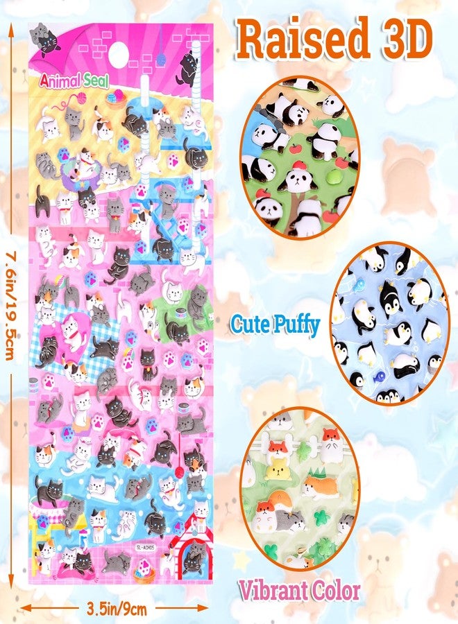 Jactales Cute Mini Puffy Animal Stickers for Girls Adults-Kawaii Tiny 3D Penguin Cat Puppy Panda Bear Stickers for Kids,Small Raised Puff Stickers for Notebook Phone Digital Camera Deco,6 Sheets. - Image 2