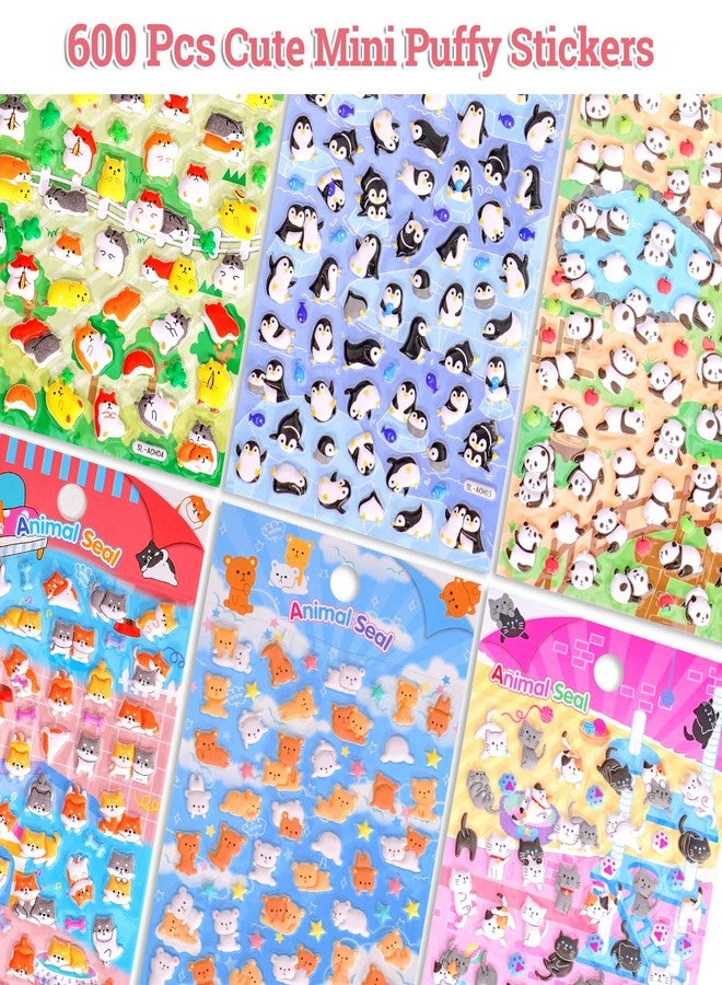 Jactales Cute Mini Puffy Animal Stickers for Girls Adults-Kawaii Tiny 3D Penguin Cat Puppy Panda Bear Stickers for Kids,Small Raised Puff Stickers for Notebook Phone Digital Camera Deco,6 Sheets. - Image 3