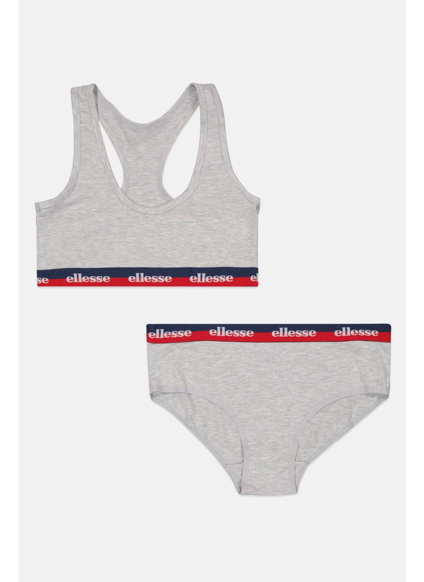 Ellesse Women 2 Pieces Brand Logo Bralette And Underwear Set, Grey  - Image 1