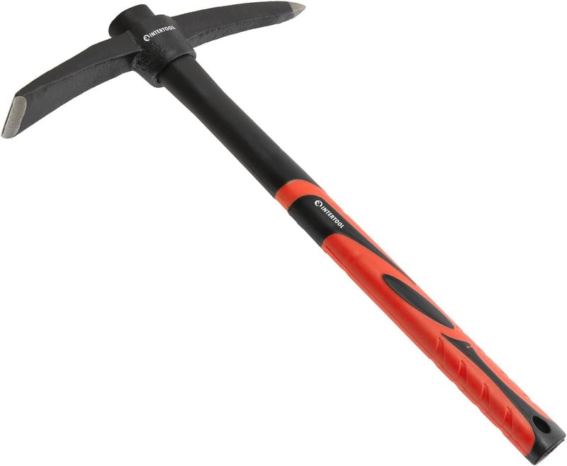 INTERTOOL Small Pick Axe -15-Inch Forged Steel Weeding Mattock Adze Hoe 1.5 lb with Anti-Slip Fiberglass Handle - Heavy-Duty Garden Tool for Roots, Rocks, Digging & Camping HT08-0303 - Image 1