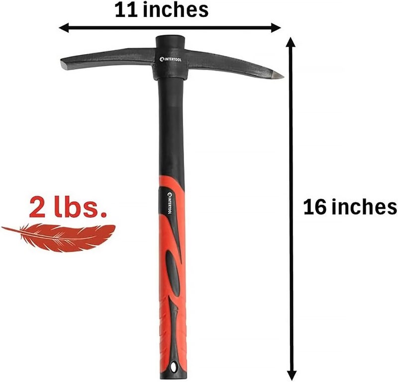INTERTOOL Small Pick Axe -15-Inch Forged Steel Weeding Mattock Adze Hoe 1.5 lb with Anti-Slip Fiberglass Handle - Heavy-Duty Garden Tool for Roots, Rocks, Digging & Camping HT08-0303 - Image 2