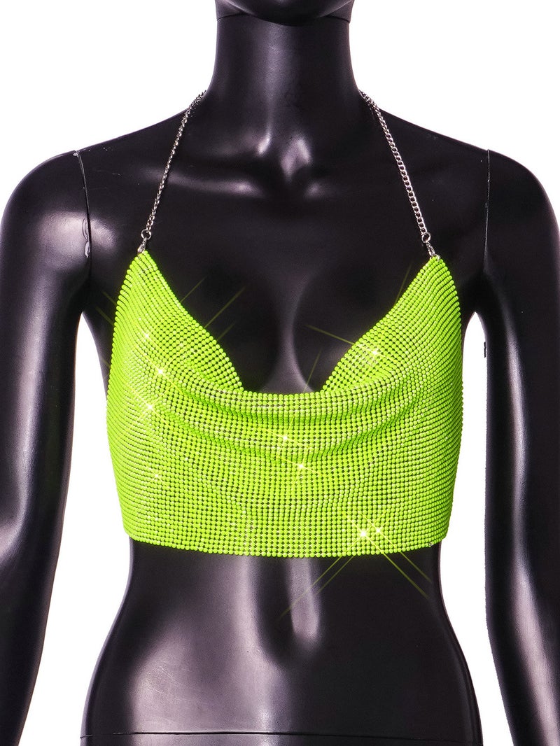 New Metal Super Flash Rhinestone Chain Halter Backless Tube Top Strap L615 - Image 1