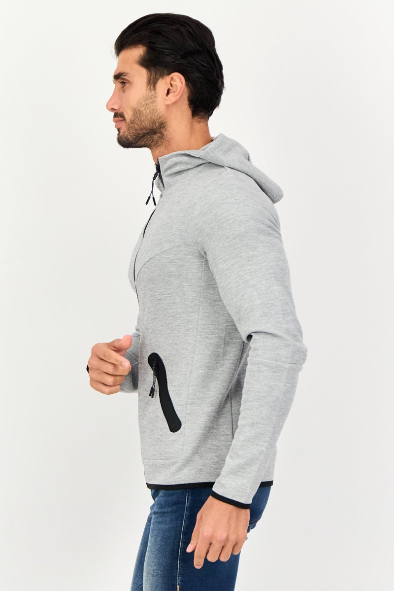 Celio Men Heather Long Sleeve Hooded Sweatshirt, Grey - Image 4