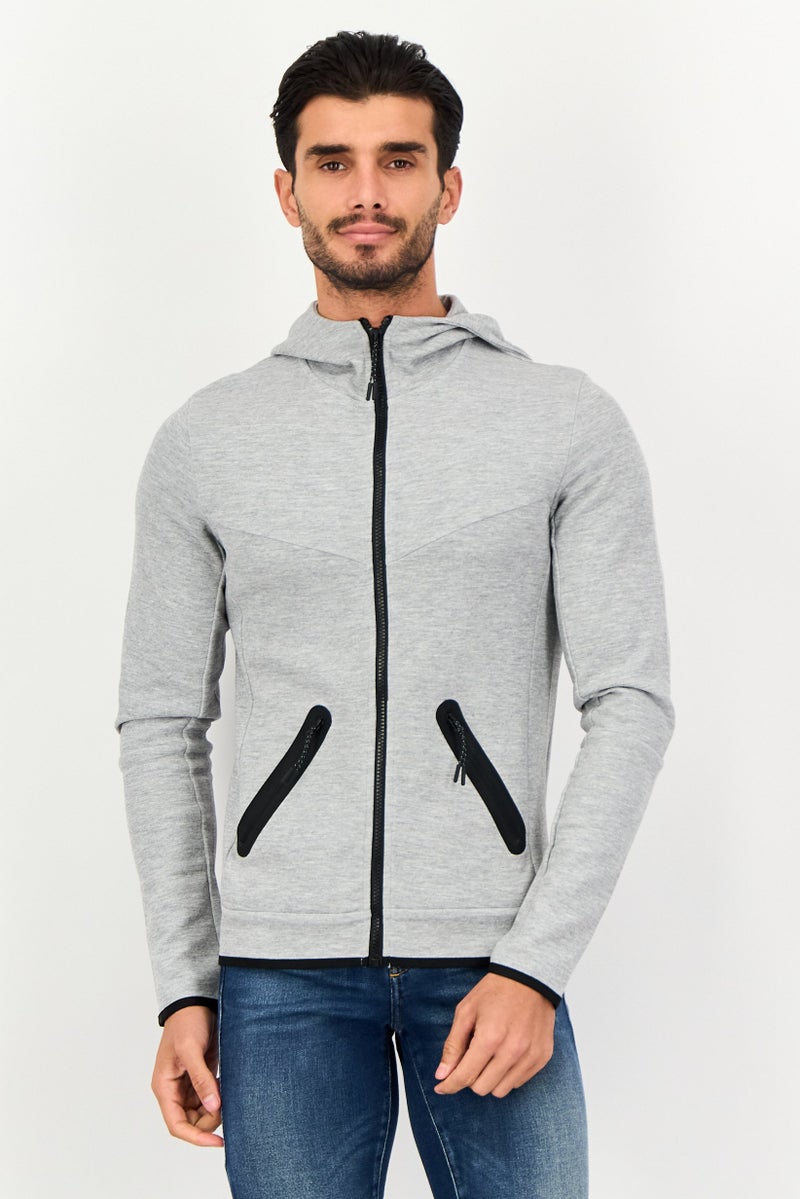 Celio Men Heather Long Sleeve Hooded Sweatshirt, Grey - Image 1