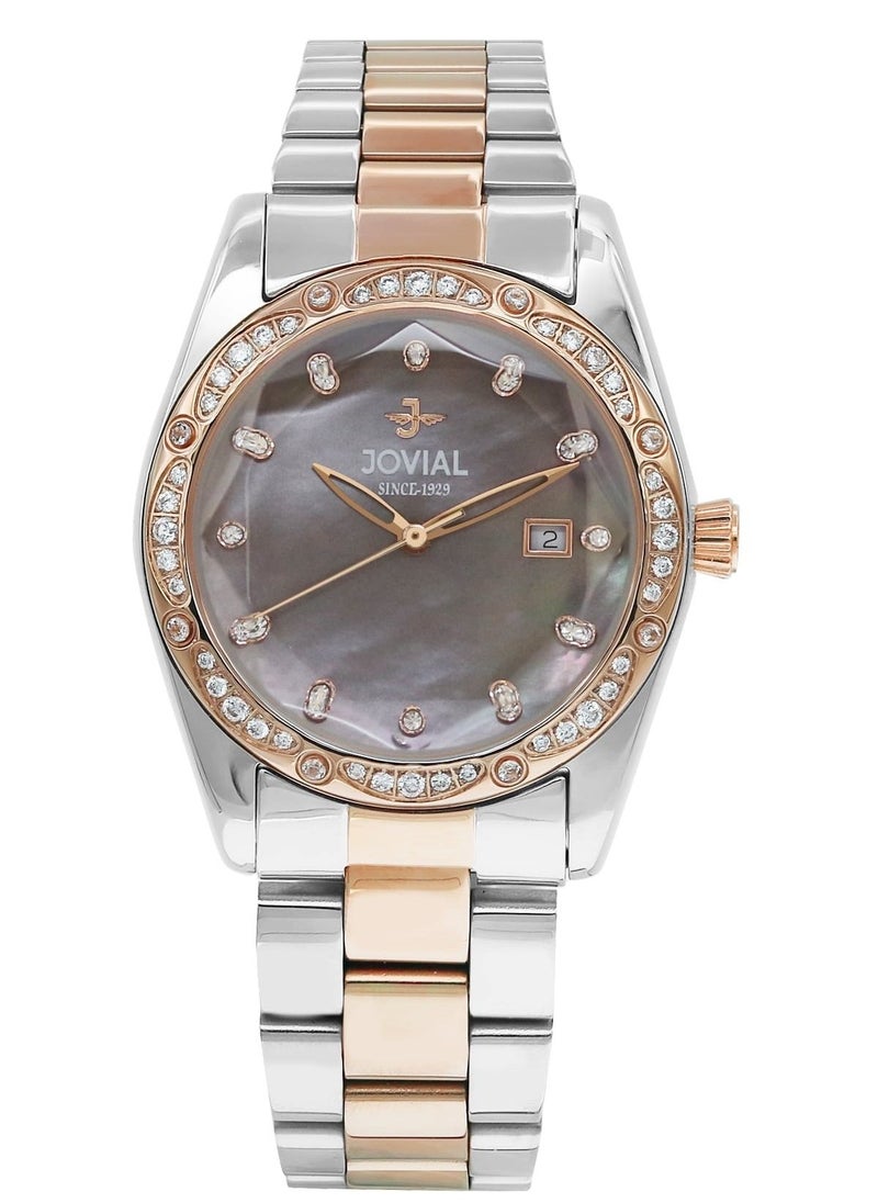 Jovial JOVIAL 9157LAMQ02ZE  Women's Fashion Metal Band watch. 32mm, Quartz, Grey Dial  - Image 1