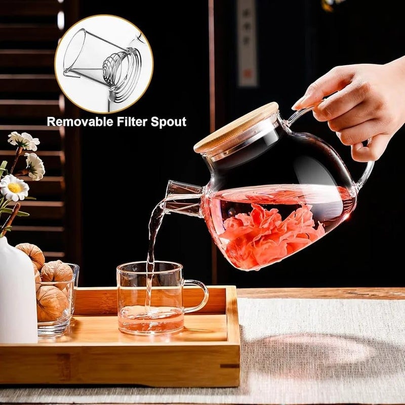 Generic Glass Teapot with Wooden Lid Stovetop Microwave Safe 1 Liter Borosilicate Glass Clear Removable Metal Infuser Ergonomic Design LeakProof  - Image 5