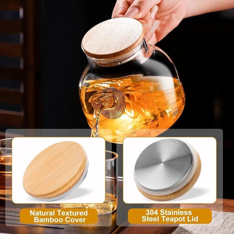 Generic Glass Teapot with Wooden Lid Stovetop Microwave Safe 1 Liter Borosilicate Glass Clear Removable Metal Infuser Ergonomic Design LeakProof  - Image 4