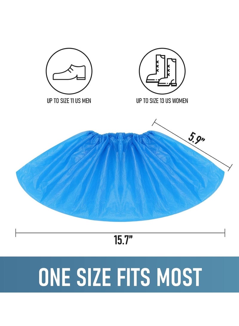 أغطية أحذية للاستخدام مرة واحدة غير قابلة للانزلاق للاستخدام الداخلي، عبوة من 100 قطعة (50 زوجًا)، أغطية أحذية قابلة لإعادة التدوير، أغطية أحذية وأحذية طويلة مقاومة للماء، أغطية واقية متينة للأحذية، مقاس واحد يناسب معظم المقاسات، أزرق