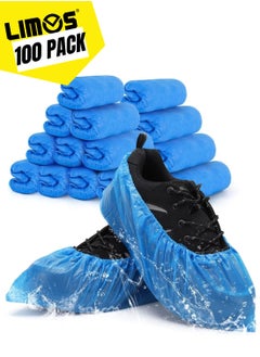 LIMOS Shoe Covers Disposable Non Slip for Indoors 100 Pack(50 pairs) Recyclable Shoe Booties Waterproof Shoe & Boot Covers Durable Shoe Protectors Covers One Size Fits Most Blue  - Image 1