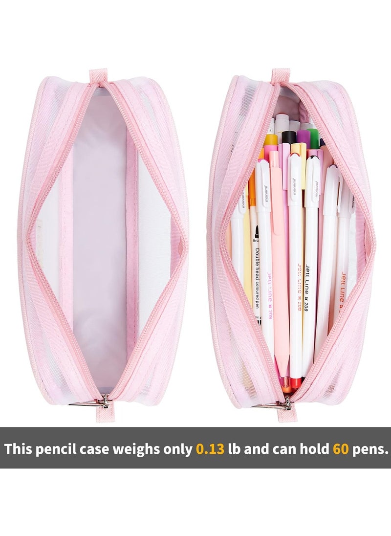NIIMBOT Grid Mesh Pencil Case Pen Bag Clear Case Marker Pouch Multifonction Organizer Box Transparent case Makeup Bag Office College School Gift for adults Teen Girl Boy, pink, Clear  - Image 4