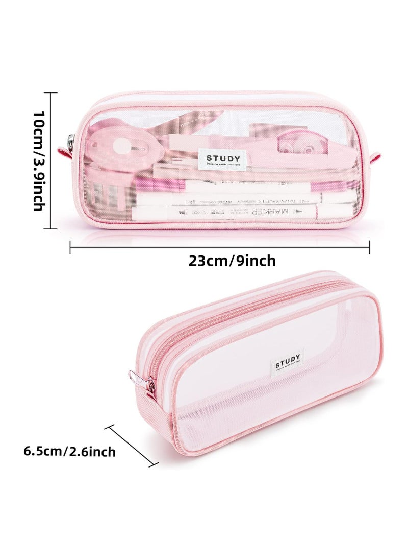NIIMBOT Grid Mesh Pencil Case Pen Bag Clear Case Marker Pouch Multifonction Organizer Box Transparent case Makeup Bag Office College School Gift for adults Teen Girl Boy, pink, Clear  - Image 3