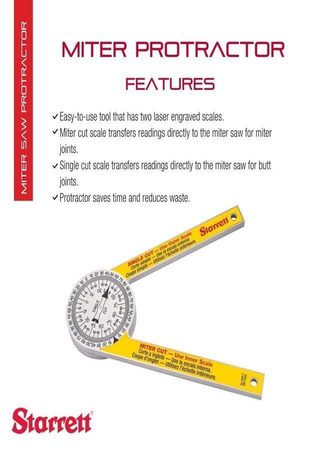 Starrett ProSite Miter Protractor Angle Finder with Two Laser Engraved Scales - Ideal for Carpenters, Plumbers, and DIY Home Improvement - 7" Narrow Plastic - 505P-7 - Image 2