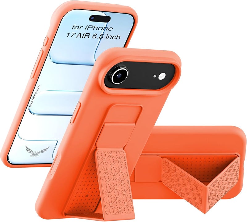بورتوني حافظة iPhone 17 Air، غطاء حامل إصبع مع حامل قابل للطي، حافظة سيليكون ناعمة متعددة الحوامل مغناطيسية للسيارة لهاتف iPhone 17 Air مقاس 6.5 بوصة (برتقالي، iPhone 17 Air) - Image 1