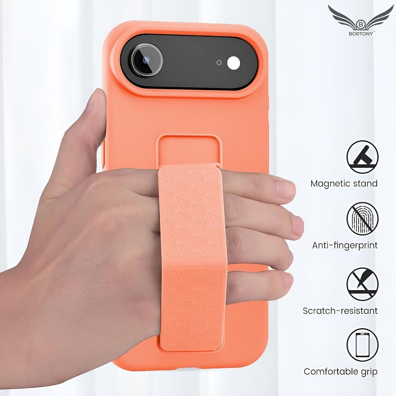 بورتوني حافظة iPhone 17 Air، غطاء حامل إصبع مع حامل قابل للطي، حافظة سيليكون ناعمة متعددة الحوامل مغناطيسية للسيارة لهاتف iPhone 17 Air مقاس 6.5 بوصة (برتقالي، iPhone 17 Air) - Image 5
