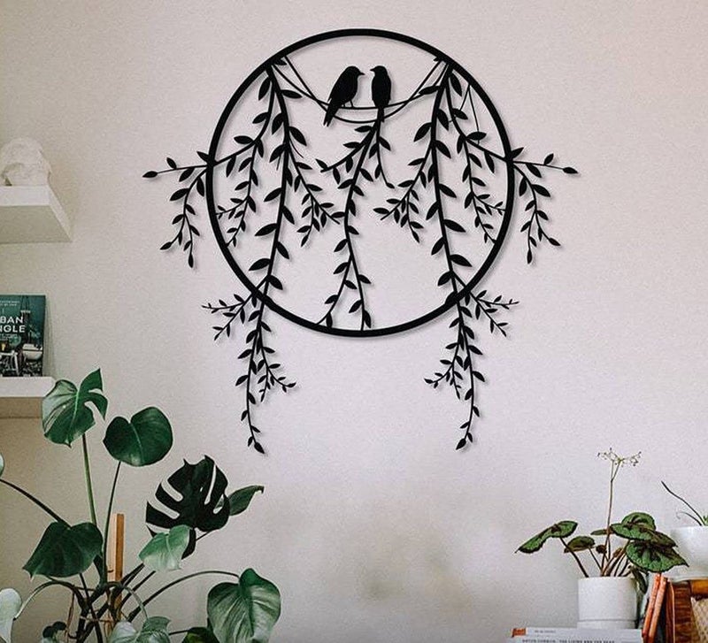 Metal Tree Wall Decor Art 118 Decorative Tree of Life Living Room Decor Peace Bird Hanging Sculpture Modern Iron Family Tree Wall Decoration Wall Plaque for Garden Home Bedroom Indoor Outdoor
