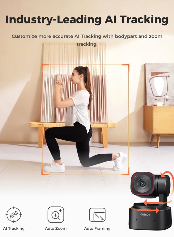 OBSBOT Tiny 2 Lite - 4K Webcam for PC, PTZ Streaming Webcam with 1/2 Inch Sensor, AI Tracking, Gesture Control, 60 FPS, HDR, Noise Reducing Microphones, Works with Conferences, Zoom Meetings - Image 4