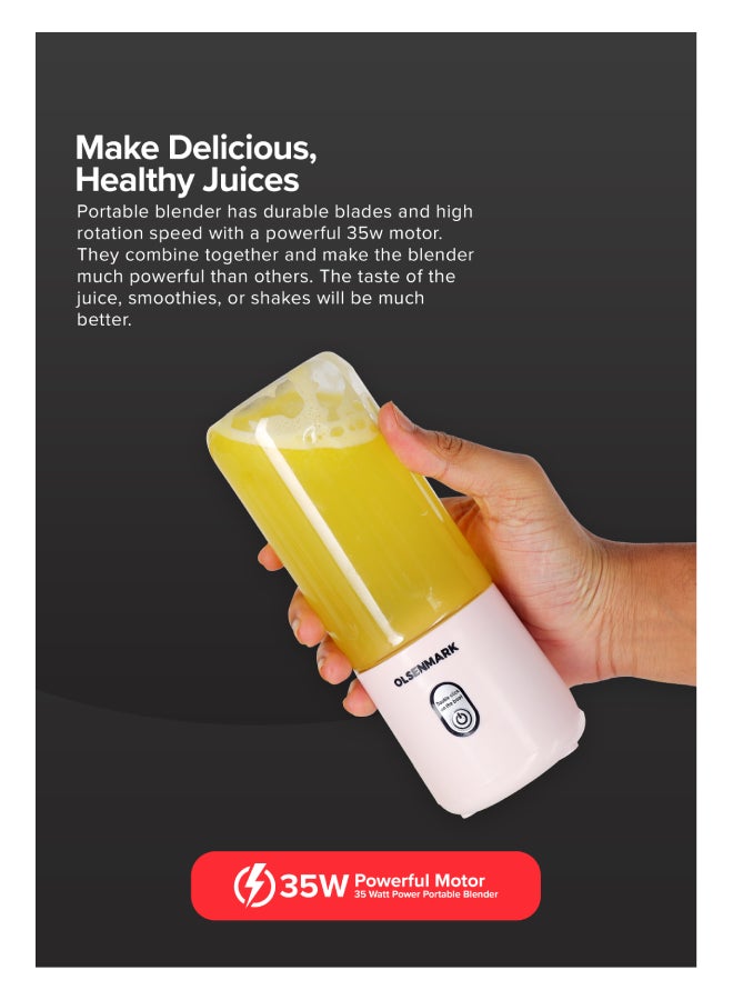 Olsenmark Rechargeable Portable Blender Mixer Shaker Juicer 60W, All Kinds Of Fruits And Vegetables 410ML, Double Safety Protection Switch Health And Environmental Protection 410 ml 60 W OMSB2495 Multicolour - Image 2