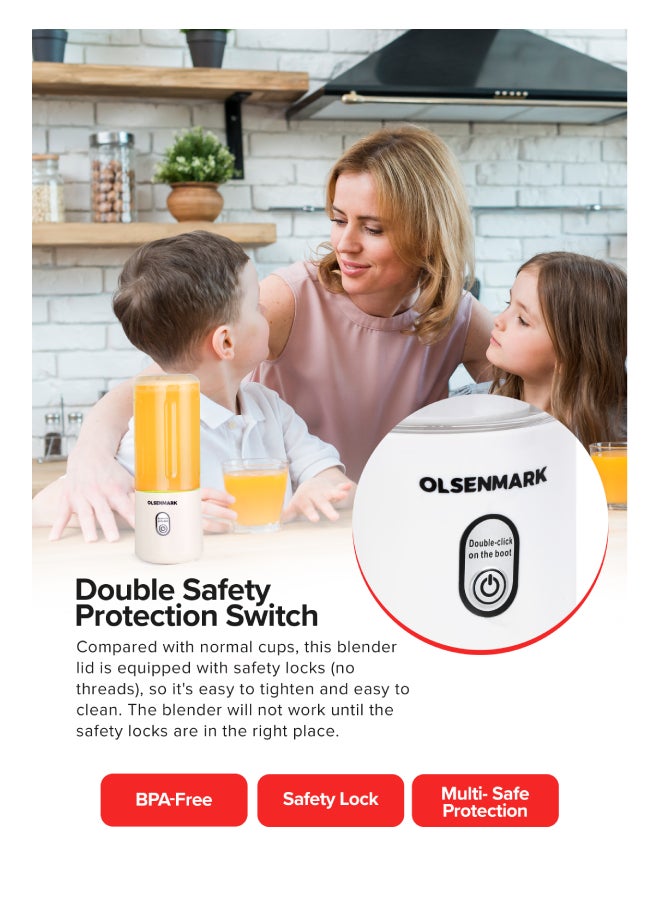 Olsenmark Rechargeable Portable Blender Mixer Shaker Juicer 60W, All Kinds Of Fruits And Vegetables 410ML, Double Safety Protection Switch Health And Environmental Protection 410 ml 60 W OMSB2495 Multicolour - Image 5