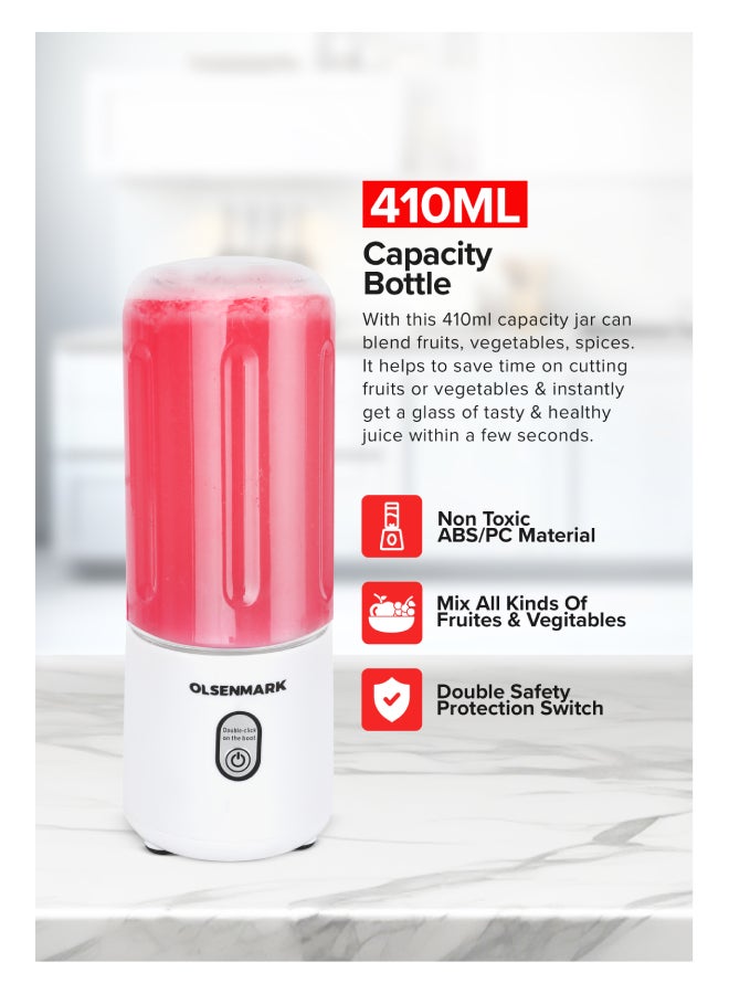 Olsenmark Rechargeable Portable Blender Mixer Shaker Juicer 60W, All Kinds Of Fruits And Vegetables 410ML, Double Safety Protection Switch Health And Environmental Protection 410 ml 60 W OMSB2495 Multicolour - Image 4