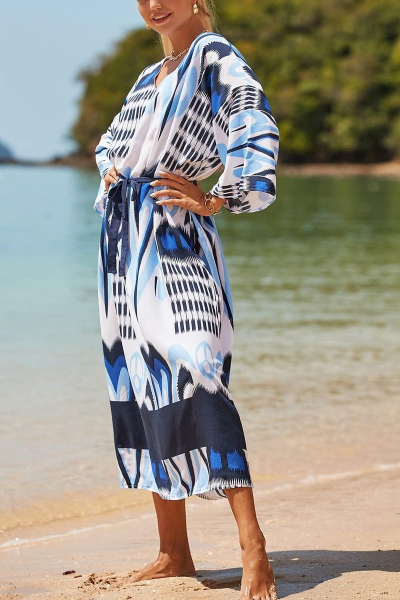 Women's Long Kaftan Maxi Dress Boho Swimsuit Beach Cover Up Robes - Image 2