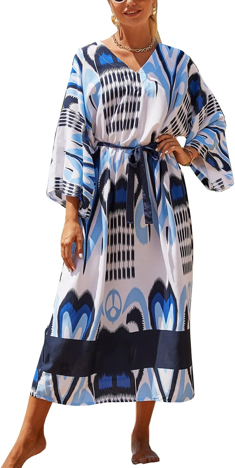 Women's Long Kaftan Maxi Dress Boho Swimsuit Beach Cover Up Robes - Image 1