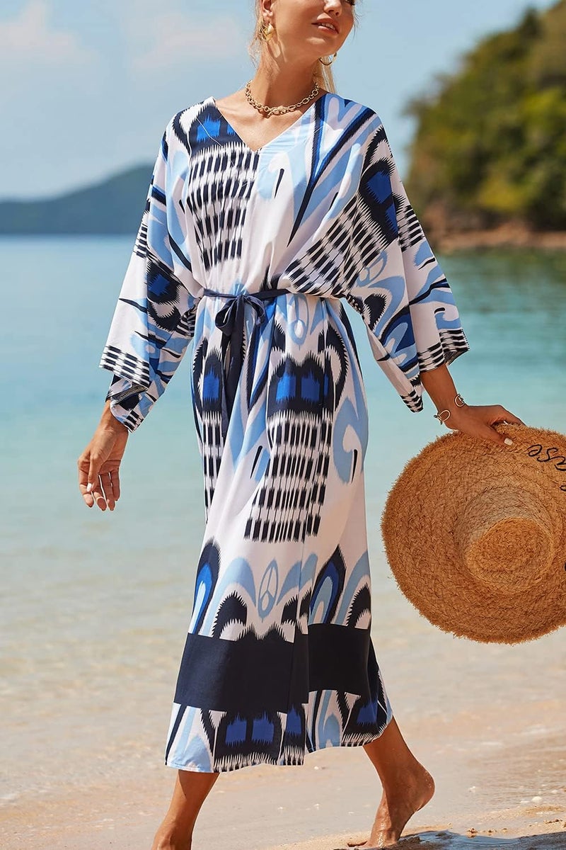 Women's Long Kaftan Maxi Dress Boho Swimsuit Beach Cover Up Robes - Image 5