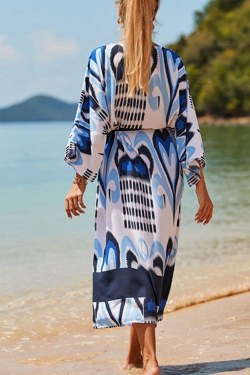 Women's Long Kaftan Maxi Dress Boho Swimsuit Beach Cover Up Robes - Image 3