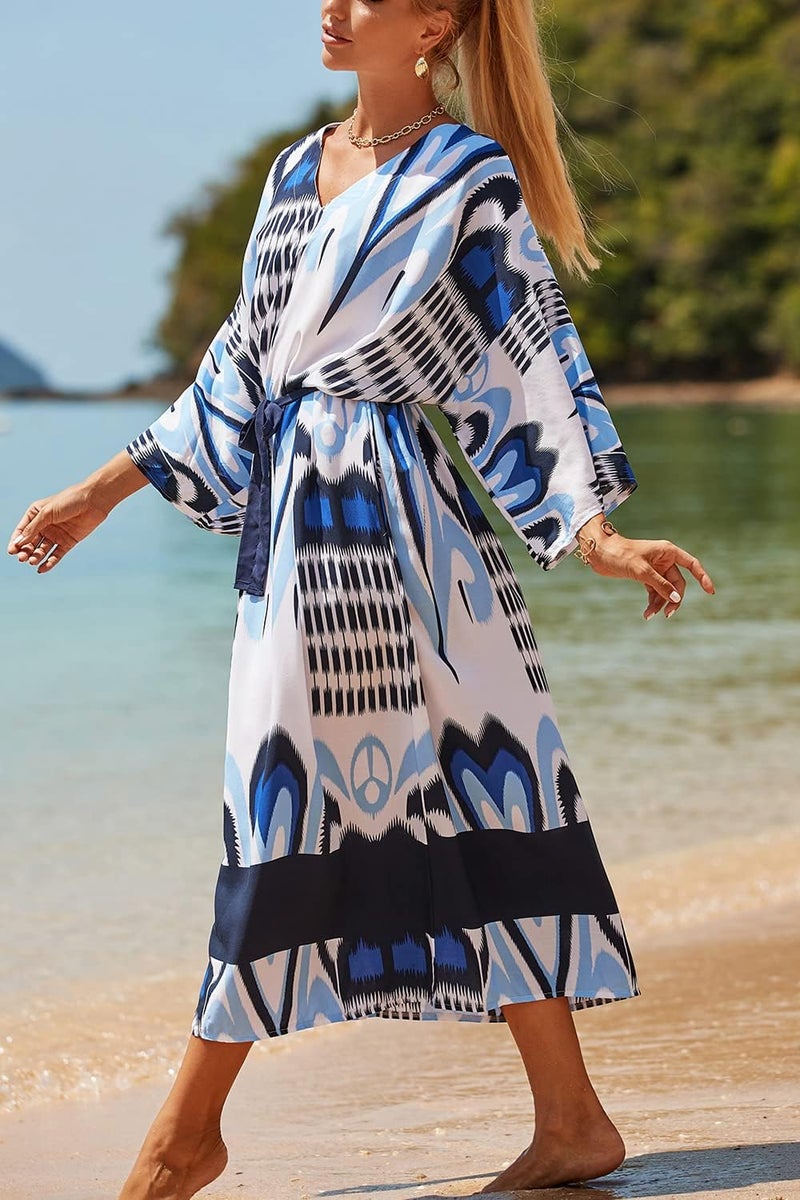 Women's Long Kaftan Maxi Dress Boho Swimsuit Beach Cover Up Robes - Image 4