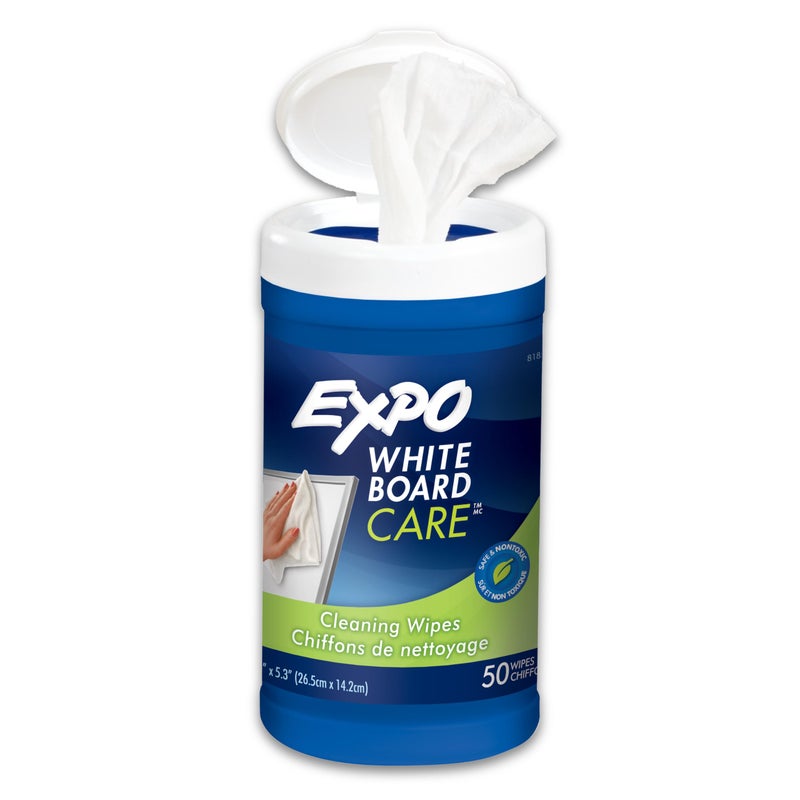 EXPO White Board Care Dry Erase Wipes, 8-Inches x 5.5-Inches, 50 Count - Image 1