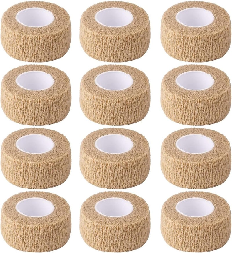 SQXBK 12PCS 25mm Skin Colour Elastic Self Adhesive Bandage for Dressing FixationSports DefenceAnti Friction Writing - Image 1